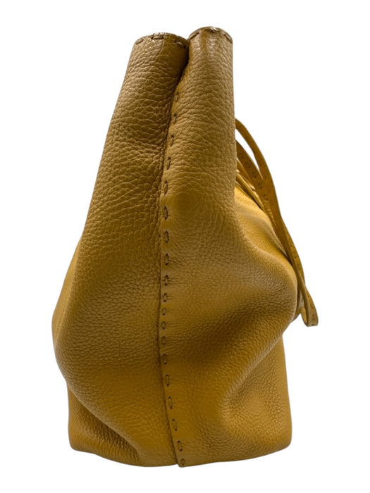 Fendi Mustard Yellow Pebble Leather Top Handles Open Top Tote Bag Mustard Yellow / M