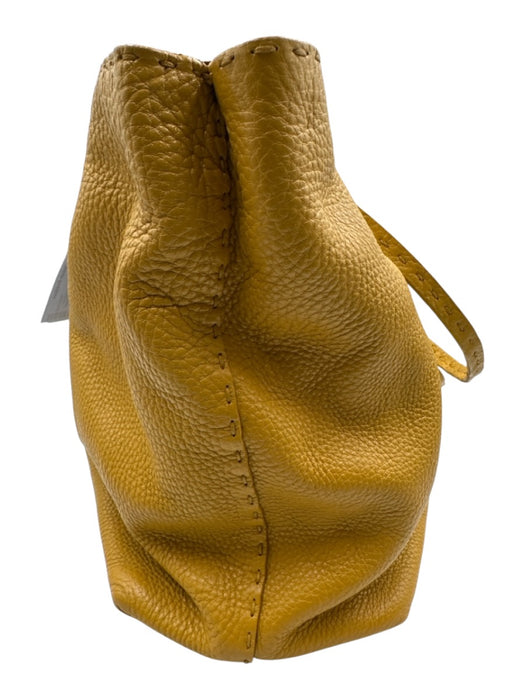 Fendi Mustard Yellow Pebble Leather Top Handles Open Top Tote Bag Mustard Yellow / M