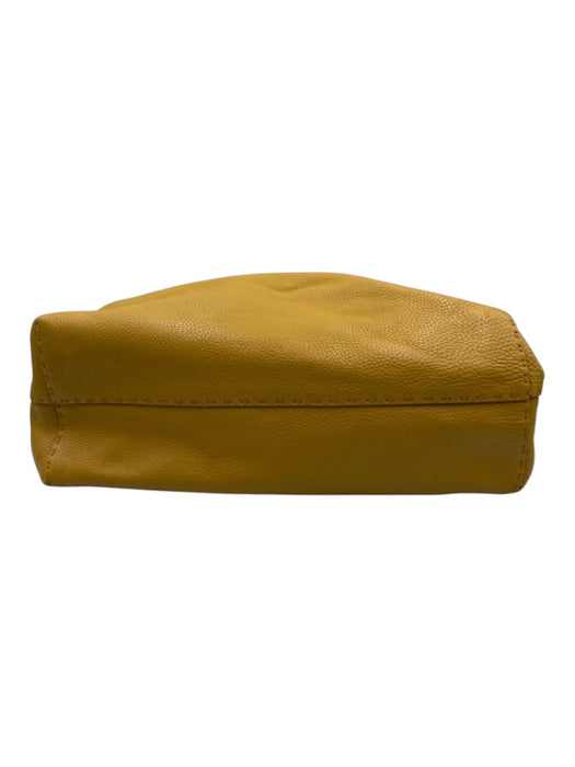 Fendi Mustard Yellow Pebble Leather Top Handles Open Top Tote Bag Mustard Yellow / M