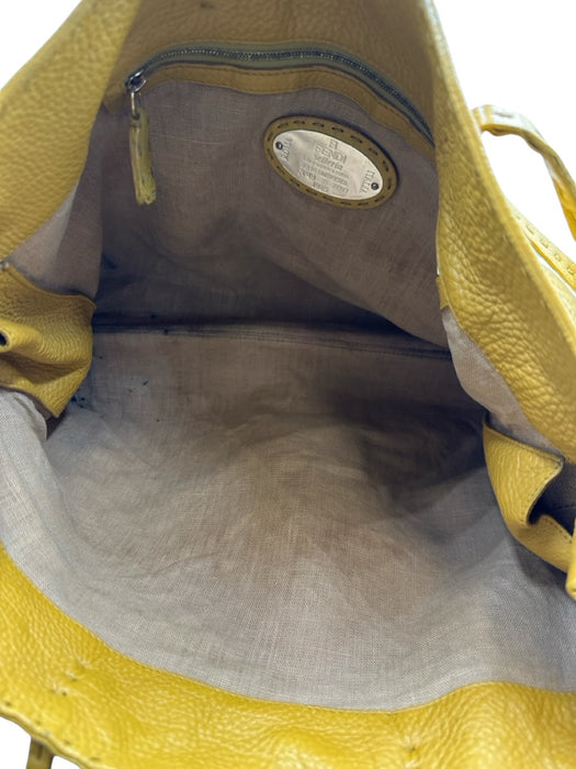 Fendi Mustard Yellow Pebble Leather Top Handles Open Top Tote Bag Mustard Yellow / M
