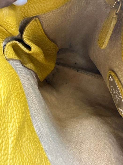 Fendi Mustard Yellow Pebble Leather Top Handles Open Top Tote Bag Mustard Yellow / M