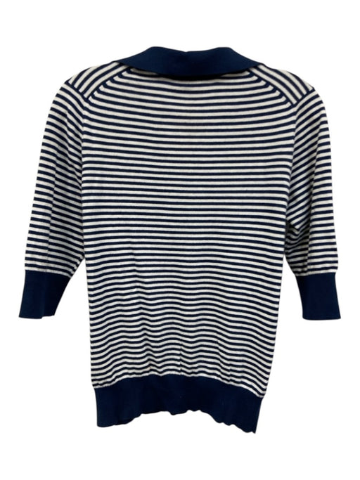 Ann Mashburn Size S Blue & White Cotton & Nylon Horizontal Stripes Knit Polo Top Blue & White / S