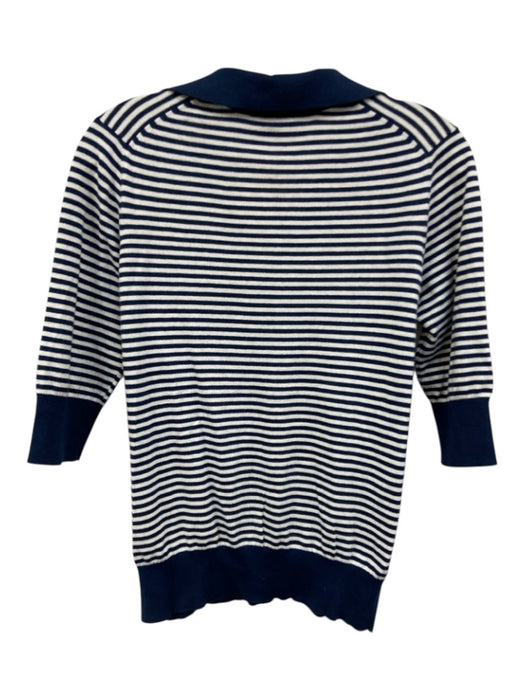 Ann Mashburn Size S Blue & White Cotton & Nylon Horizontal Stripes Knit Polo Top Blue & White / S