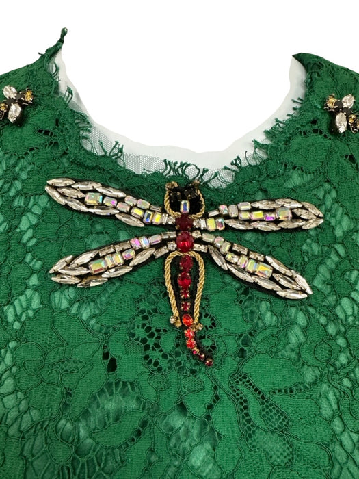 Dolce & Gabbana Size 40 Green Cotton & Viscose Floral Lace Jewel Mini Dress Green / 40