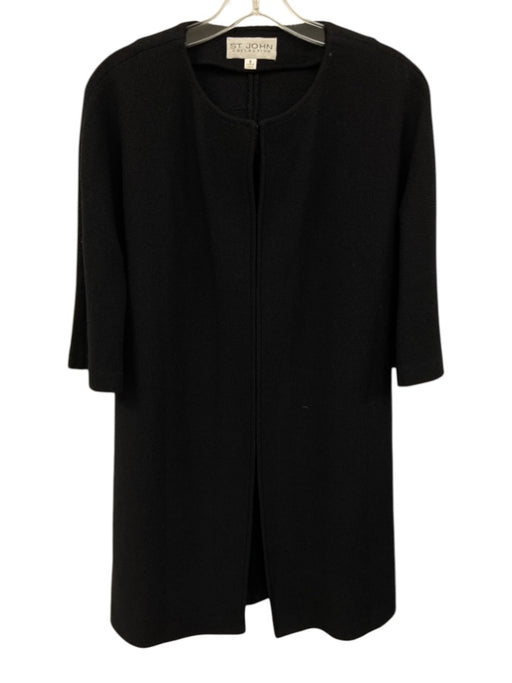 St John Size 8 Black Hook & Eye Short Sleeve Jacket Black / 8