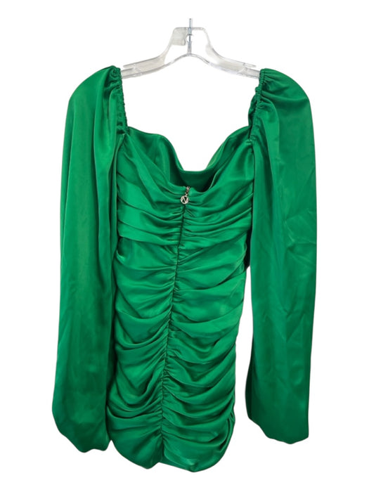 Nookie Size S Green Polyester Square Neck Long Sleeve Rouched Mini Dress Green / S