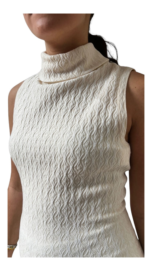 Alaia Size S/40 Cream Print Wool & Viscose Folded Collar Sleeveless Hem Dress Cream Print / S/40