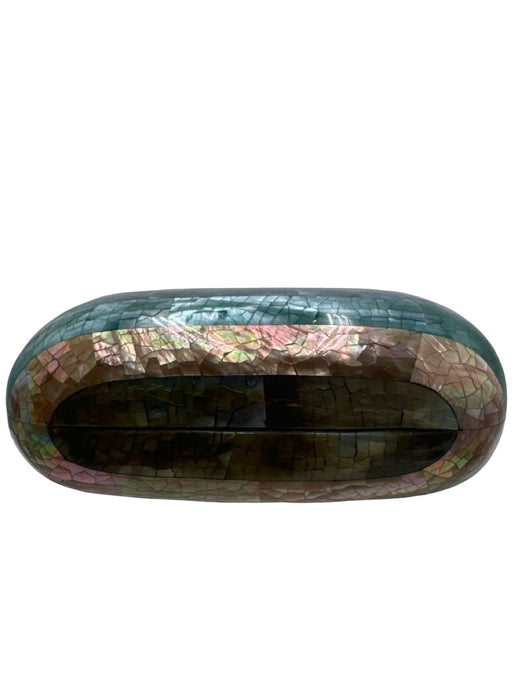 Serpui Marie Blue & Green Mother of Pearl Magnetic Closure Oval Clutch Bag Blue & Green