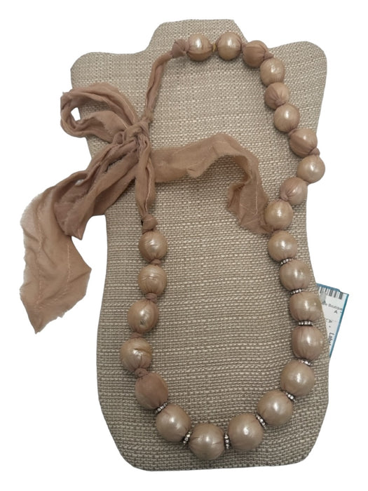 Lanvin Beige Tulle Beaded Tie Closure Embellished Detail Necklace Beige