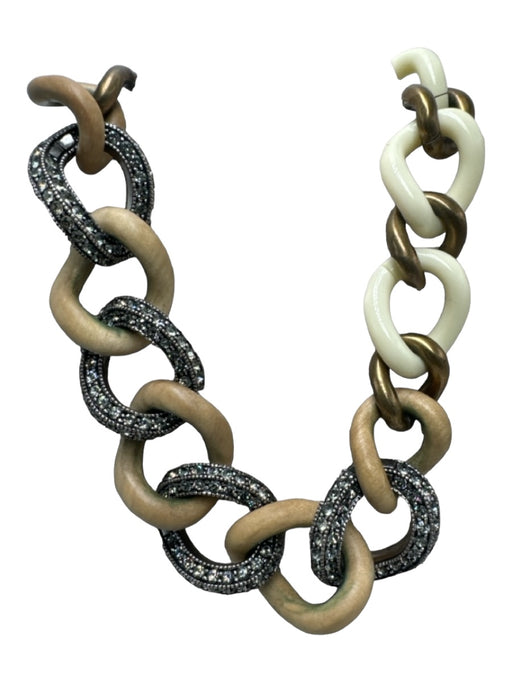 Lanvin Beige Brown Silver Wood Chain Link Embellished Detail Resin Necklace Beige Brown Silver