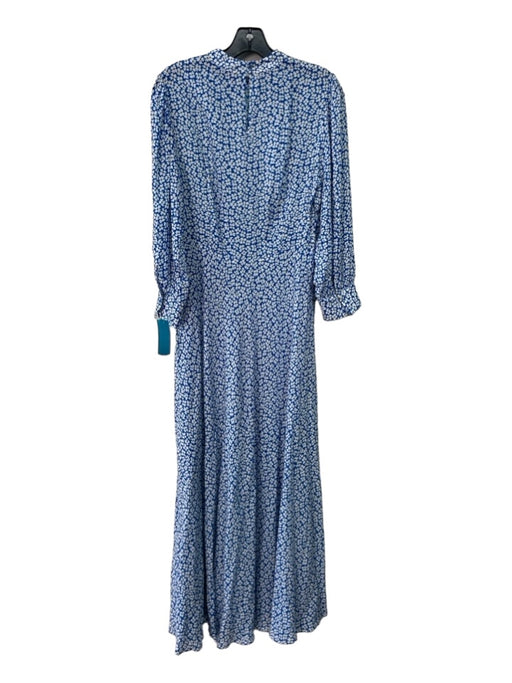 Rixo Size XS Blue & White Viscose Round Neck Floral Long Sleeve Maxi Dress Blue & White / XS