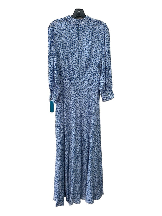 Rixo Size XS Blue & White Viscose Round Neck Floral Long Sleeve Maxi Dress Blue & White / XS