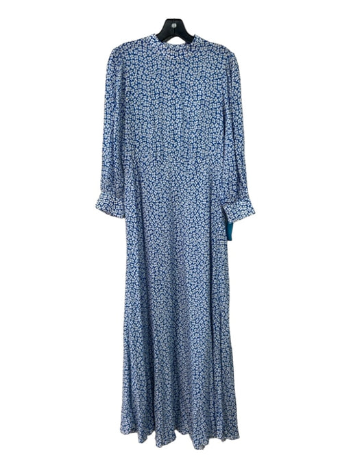 Rixo Size XS Blue & White Viscose Round Neck Floral Long Sleeve Maxi Dress Blue & White / XS