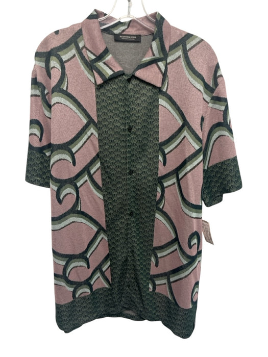 Scotch & Soda Size XL Pink & Green Viscose All Over Print Buttons Short Sleeve Pink & Green / XL