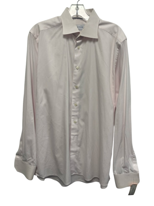Eton Size 17 Pink & White Cotton Grid Button Down Men's Long Sleeve Shirt Pink & White / 17