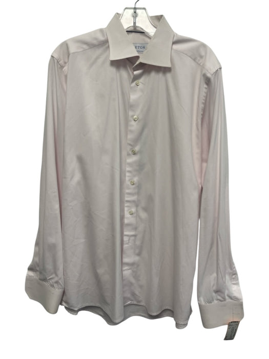 Eton Size 17 Pink & White Cotton Grid Button Down Men's Long Sleeve Shirt Pink & White / 17