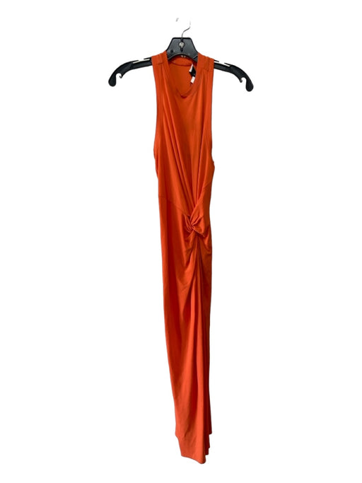 Halston Size 2 Orange Rayon Blend Ribbed Knit Round Neck Front knot Dress Orange / 2