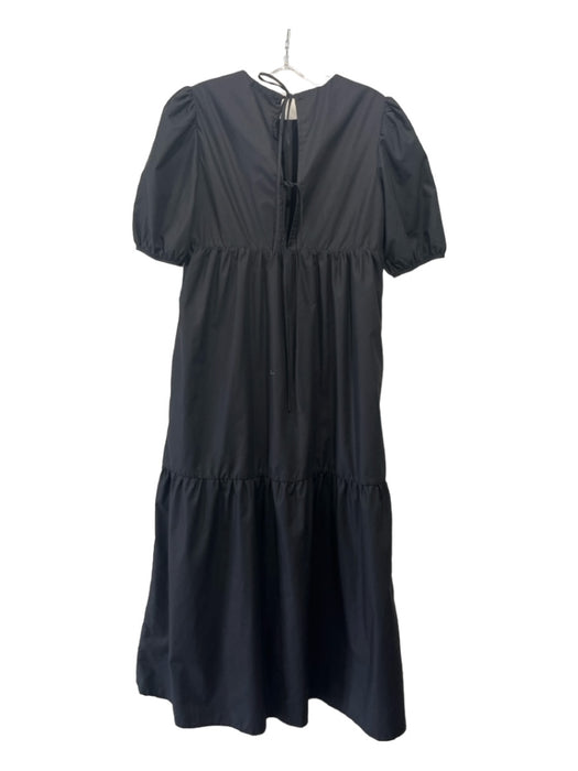 En Saison Size XS Black Cotton Blend Tiered Puff Sleeve Open Tie Back Maxi Dress Black / XS