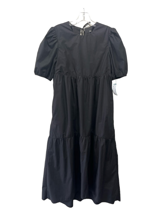 En Saison Size XS Black Cotton Blend Tiered Puff Sleeve Open Tie Back Maxi Dress Black / XS