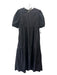 En Saison Size XS Black Cotton Blend Tiered Puff Sleeve Open Tie Back Maxi Dress Black / XS