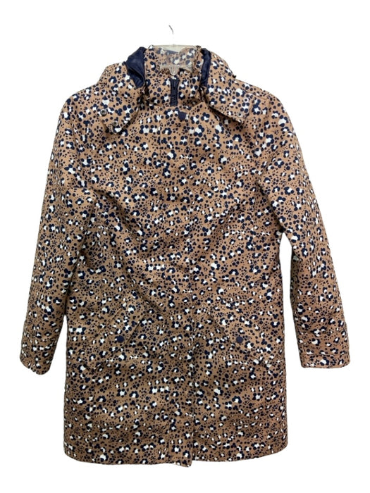 Boden Size 8 Tan, Navy, White Polyester Blend Button & Zip Front Leopard Coat Tan, Navy, White / 8