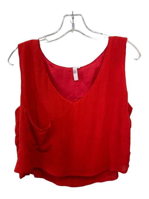 House of Wallace Size Small Orange Red Polyester Sleeveless Crinkle pocket Top Orange Red / Small