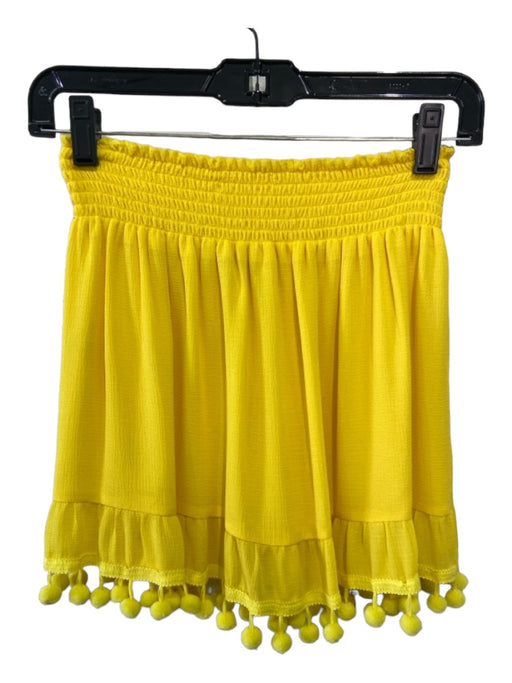 Ramy Brook Size Small Yellow Polyester Smocked Waist Band Pom Pom Skirt Yellow / Small