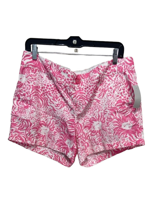 Lilly Pulitzer Size 12 White & Pink Cotton Mid Rise Mixed Print Pockets Shorts White & Pink / 12