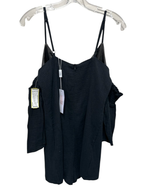House of Wallace Size S Black Cotton Gauze Spaghetti Strap Cold Shoulder Romper Black / S