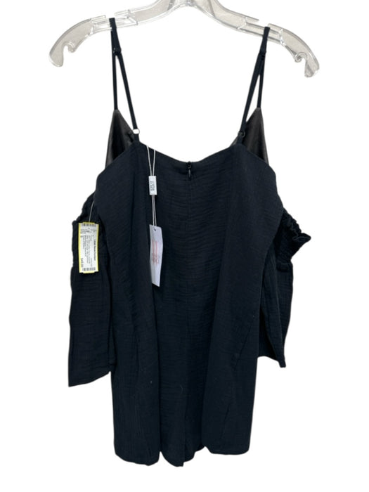 House of Wallace Size S Black Cotton Gauze Spaghetti Strap Cold Shoulder Romper Black / S