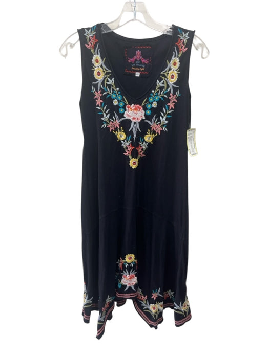 Johnny Was Size XS Black & Multi Cotton Floral Embroidered Sleeveless Dress Black & Multi / XS