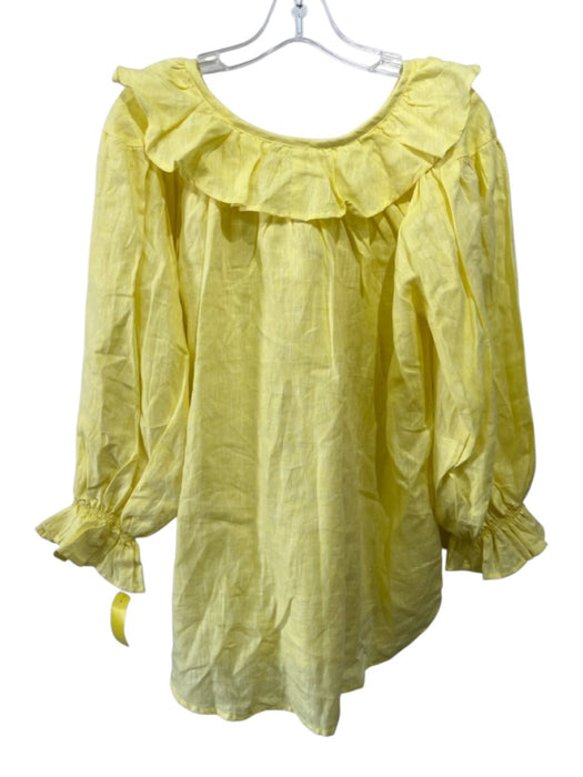 Mille Resort & Travel Size L Yellow Linen Long Balloon Sleeve Tie V Neck Top Yellow / L