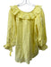 Mille Resort & Travel Size L Yellow Linen Long Balloon Sleeve Tie V Neck Top Yellow / L