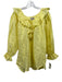 Mille Resort & Travel Size L Yellow Linen Long Balloon Sleeve Tie V Neck Top Yellow / L