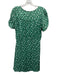 Free People Size 8 Green & White Viscose Floral Short Sleeve Ruched V Neck Dress Green & White / 8