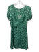 Free People Size 8 Green & White Viscose Floral Short Sleeve Ruched V Neck Dress Green & White / 8