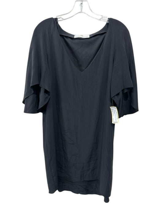 Amanda Uprichard Size M Black Silk Short flutter sleeve V Neck Mini Dress Black / M