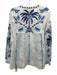 Johnny Was Workshop Size L White & Blue Cotton Floral Embroidered Top White & Blue / L