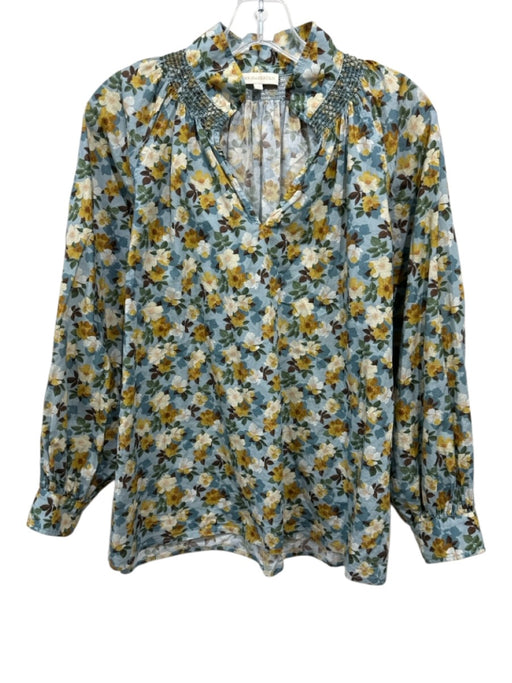 Ann Mashburn Size XS Blue, Yellow & Green Cotton Floral Long Balloon Sleeve Top Blue, Yellow & Green / XS