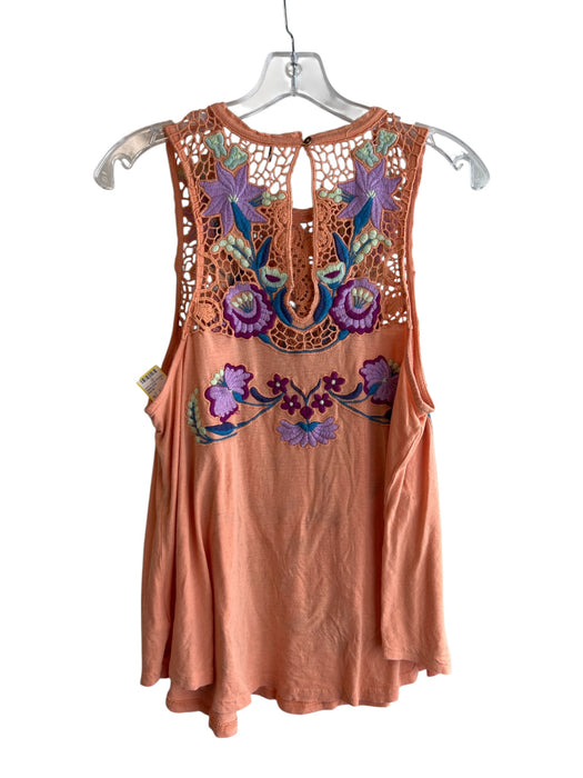 Free People Size M Orange & Multi Lyocell blend Lace Detail Button Back Top Orange & Multi / M