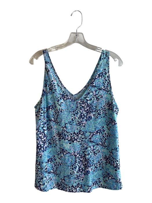 Lilly Pulitzer Size L Blue Cotton V Neck & Back Sleeveless Abstract Print Top Blue / L