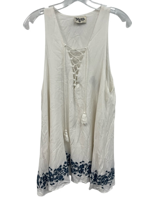 Show Me Your Mumu Size S White & Navy Rayon Sleeveless Above Knee Peasant Dress White & Navy / S