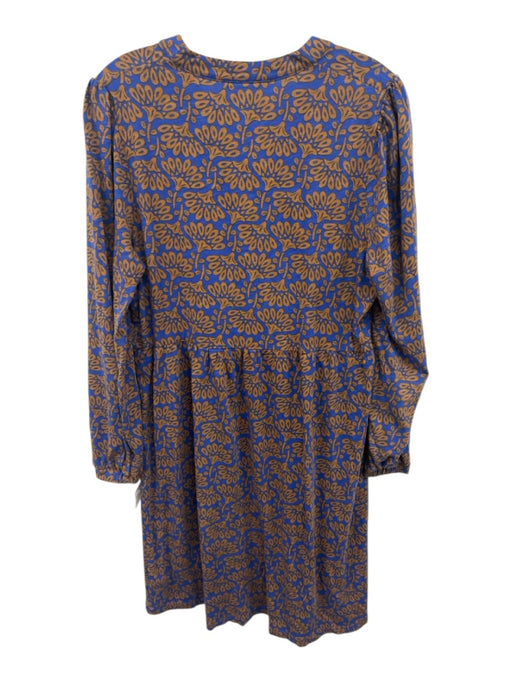 Boden Size 10 Navy & Brown Cotton & Tencel Long Sleeve Split Neck Dress Navy & Brown / 10