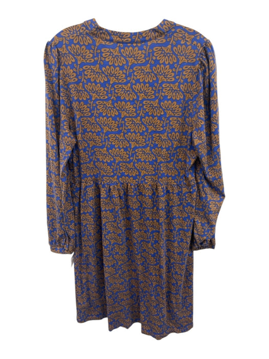 Boden Size 10 Navy & Brown Cotton & Tencel Long Sleeve Split Neck Dress Navy & Brown / 10