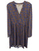 Boden Size 10 Navy & Brown Cotton & Tencel Long Sleeve Split Neck Dress Navy & Brown / 10