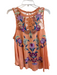 Free People Size M Orange Lyocell & Linen Round Neck Sleeveless Lace Detail Top Orange / M