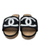 Chanel Shoe Size 38.5 Black, White & Tan Canvas & Leather Wood Base Slide Clogs Black, White & Tan / 38.5