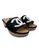 Chanel Shoe Size 38.5 Black, White & Tan Canvas & Leather Wood Base Slide Clogs Black, White & Tan / 38.5