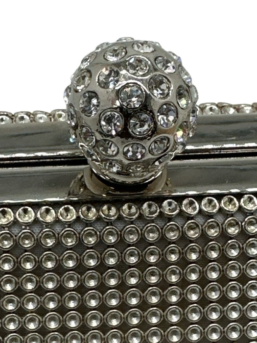 Whiting & Davis Silver Mesh Metallic Rhinestone Detail Chain Strap Bag Silver / Mini