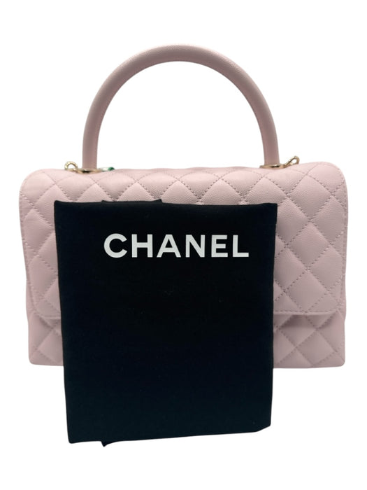 Chanel Lilac Pink Caviar Leather Diamond Quilted Turn Lock Top Handle flap Bag Lilac Pink / Small